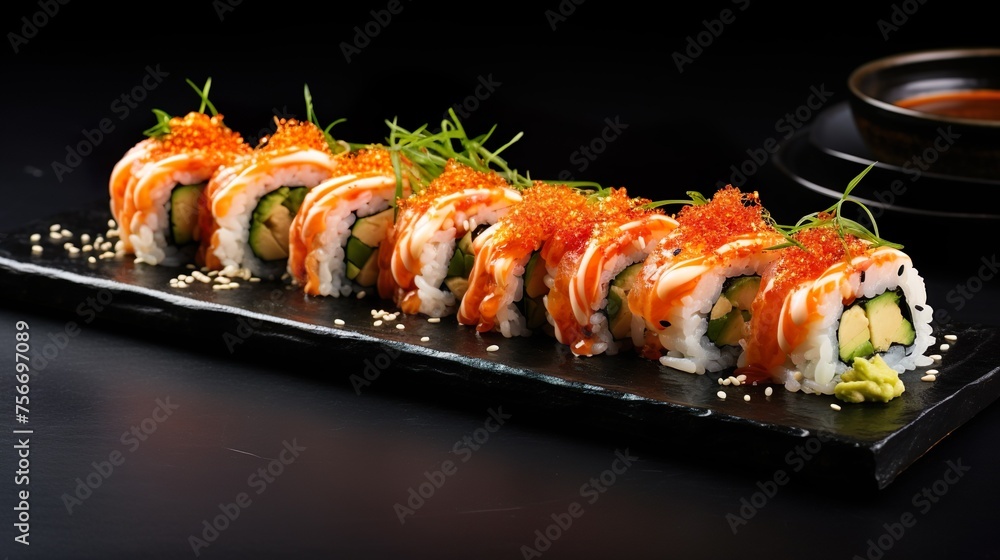 sushi rolls isolated on the black background sushi rolls isolated on the black background