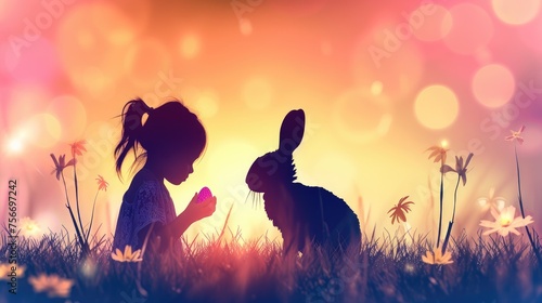 Easter Joy: Child with Bunny and Eggs