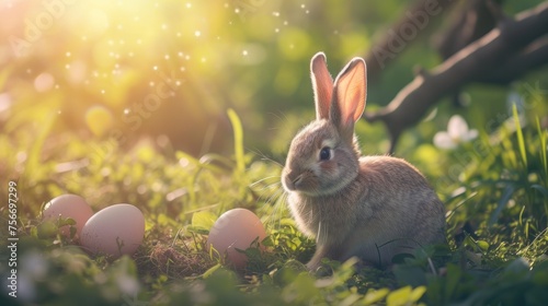 Spring Serenity: Bunny Rabbit and Colorful Eggs