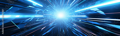 Dynamic blue energy explosion in a sci-fi banner background setting