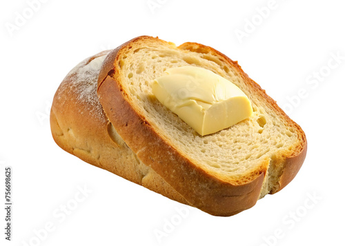 Slice of bread with butter isolated on transparent background.