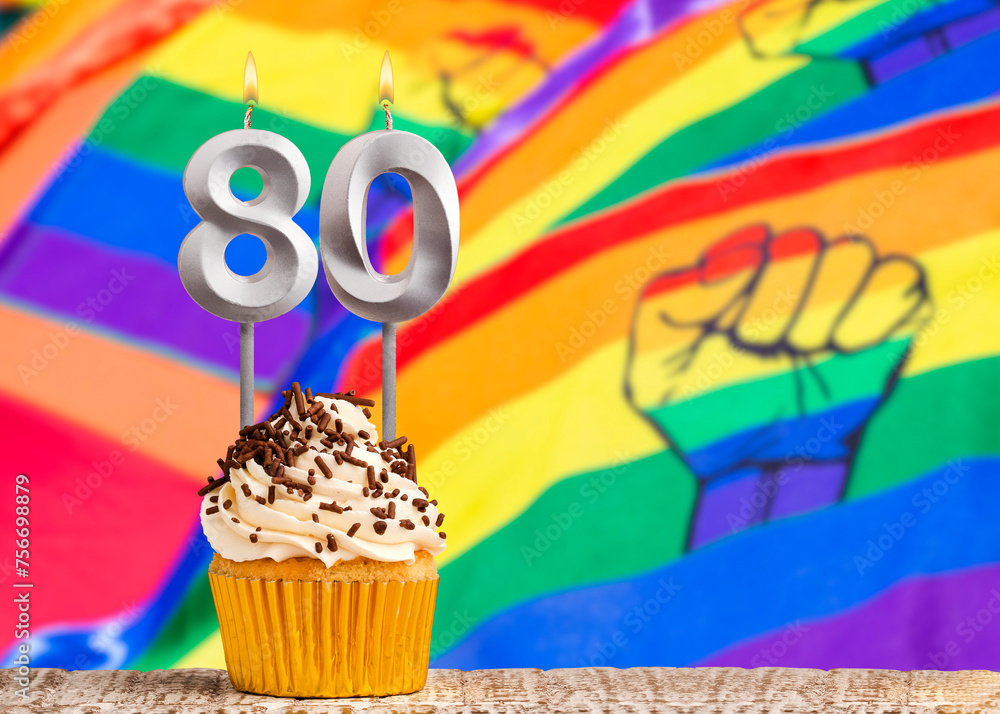 Birthday card with gay pride colors - Candle number 80