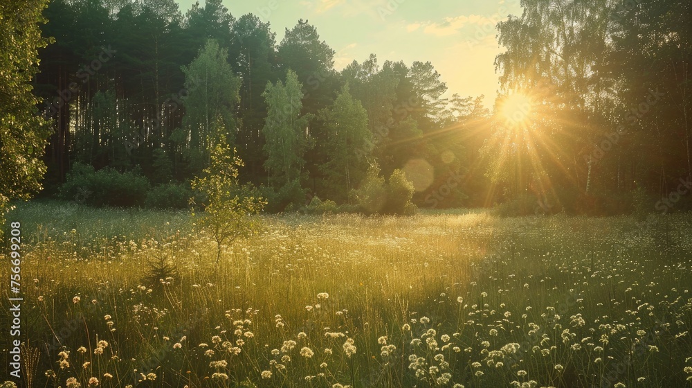 Bright Sun Over Fresh Green Landscape Bright Sun Over Fresh Green Landscape