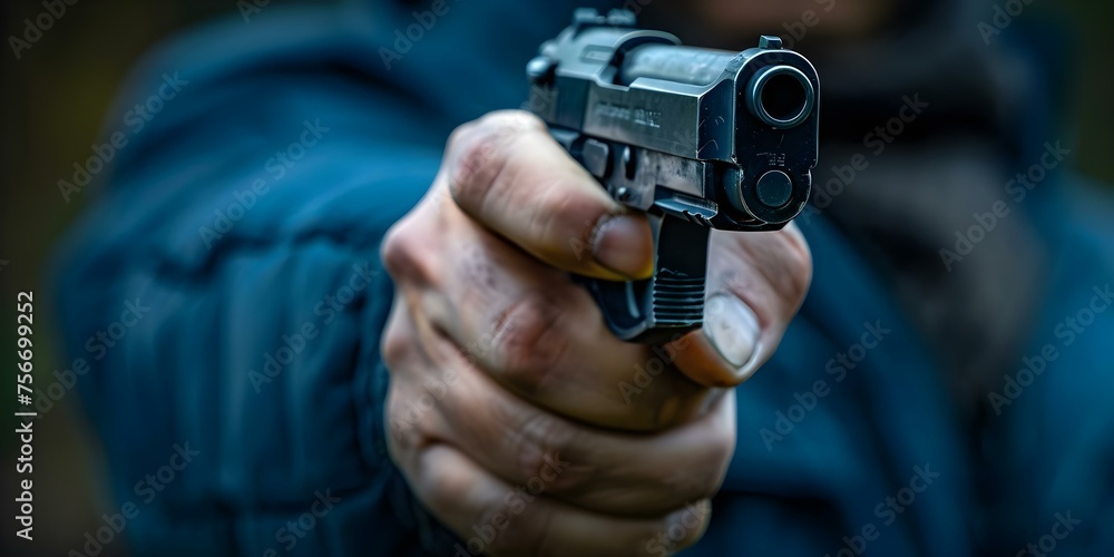 Man holding firearm ideal for concepts of crime safety and danger . Concept Crime Prevention, Gun Safety, Self-Defense Awareness Man holding firearm ideal for concepts of crime safety and danger . Concept Crime Prevention, Gun Safety, Self-Defense Awareness