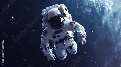 Astronaut at spacewalk. Cosmic art  science fiction wallpaper. Beauty of deep space. Billions of galaxies in the universe. contemplating the universe