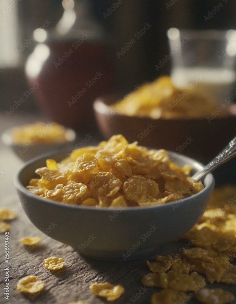 A bowl filled with corn flakes A bowl filled with corn flakes