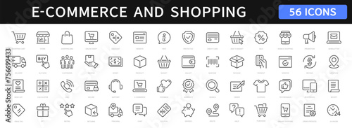 E-Commerce and Shopping thin line icons set. E-Commerce, Shop, Online Shopping Editable Stroke icons collection. Shopping symbols. Vector illustration