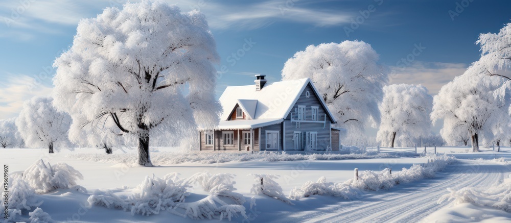 Winter landscape and snow covered house Winter landscape and snow covered house