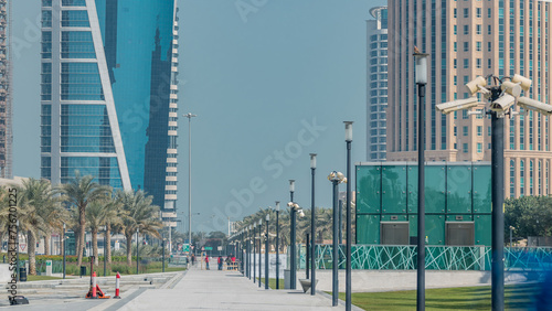 The high-rise district of Doha with walkway timelapse photo