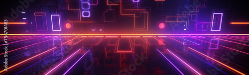 Futuristic neon cybercity as a vibrant banner background