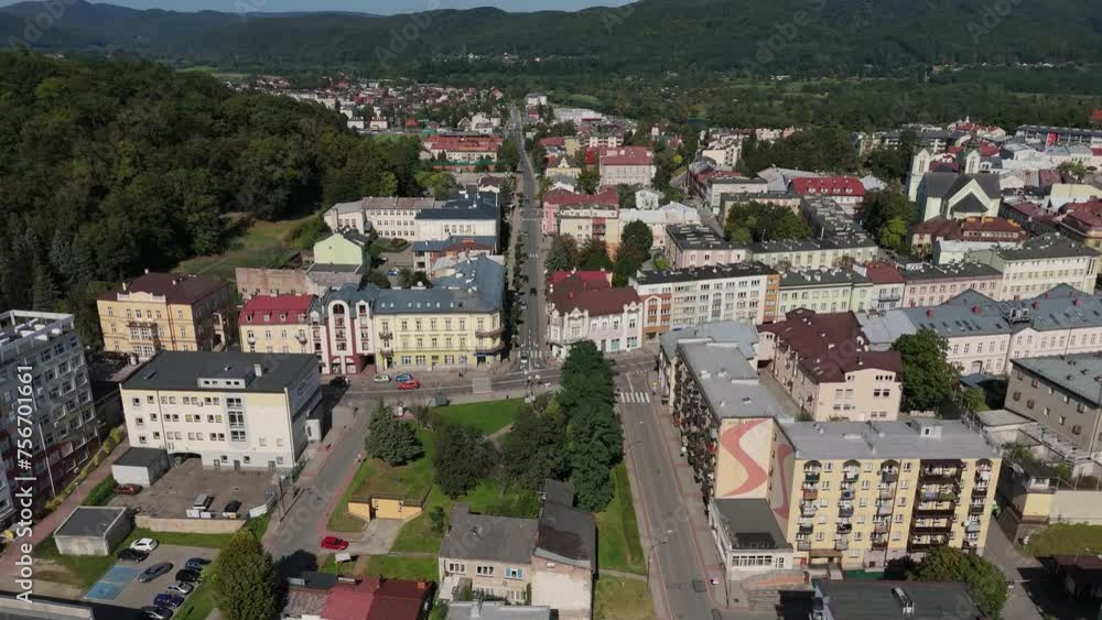 Anchor Statue Downtown Sanok Aerial View Poland Anchor Statue Downtown Sanok Aerial View Poland