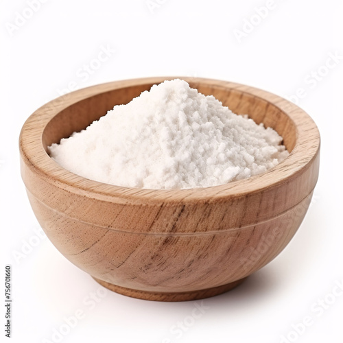 Wooden bowl of salt isolated on white