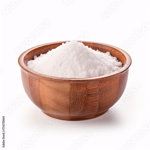 Wooden bowl of salt isolated on white
