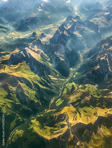 Aerial view of the French Alps showcasing breathtaking mountains and valleys in the summertime.