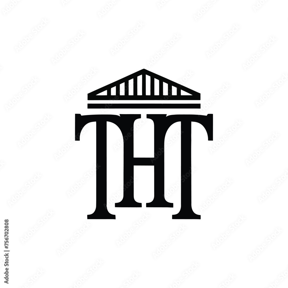 Fototapeta premium Initial letter TH or HT logo template with geometric court building line art illustration in flat design monogram symbol