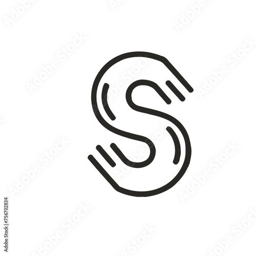 Initial letter S logo template with two hand line art simplicity illustration in flat design monogram symbol