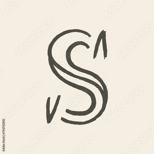 Initial letter S logo template with two hand line art simplicity illustration in flat design monogram symbol