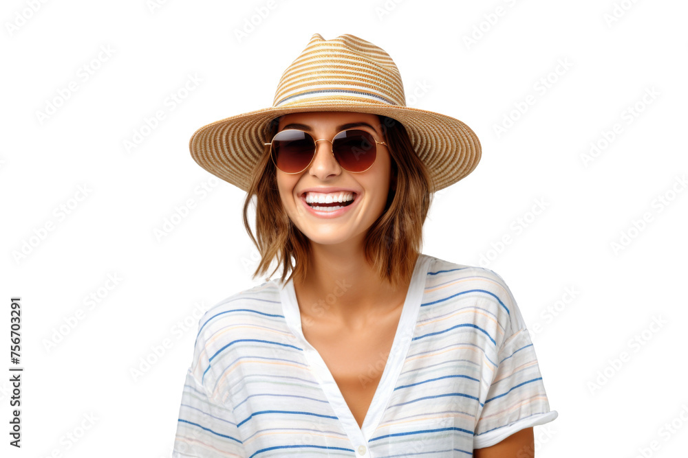 Portrait happy woman with summer holiday beach outfits isolated on transparent background for realax at beach on vacation, travel and holidays vacation concept. Portrait happy woman with summer holiday beach outfits isolated on transparent background for realax at beach on vacation, travel and holidays vacation concept.