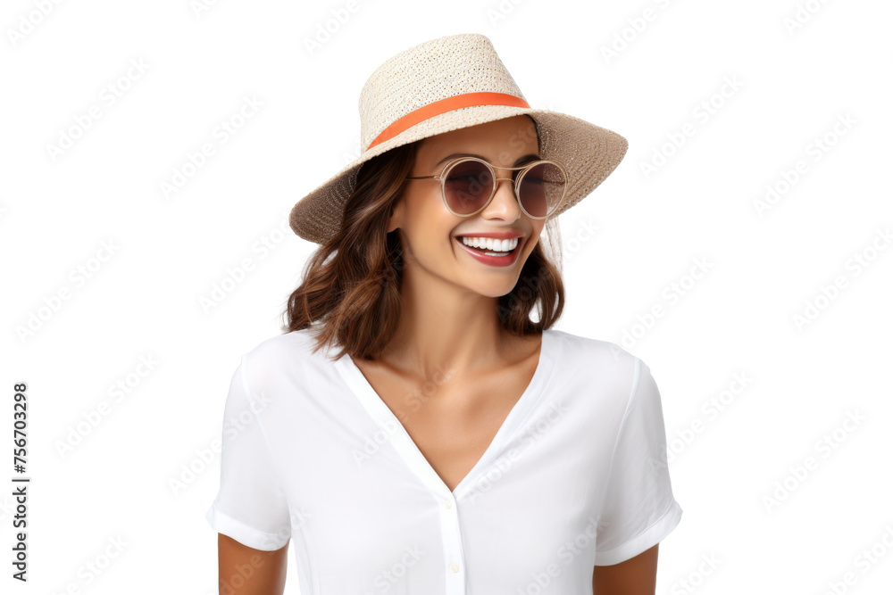 Portrait happy woman with summer holiday beach outfits isolated on transparent background for realax at beach on vacation, travel and holidays vacation concept. Portrait happy woman with summer holiday beach outfits isolated on transparent background for realax at beach on vacation, travel and holidays vacation concept.