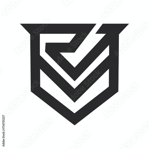 Initial letter E, M, W logo template with geometric japanese kamon line art illustration in flat design monogram symbol
