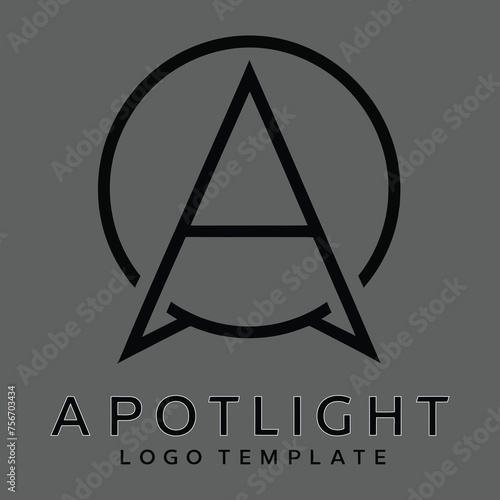 Initial letter A logo template with geometric spotlight negative space illustration in flat design monogram symbol