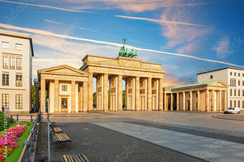 Famous Brandenburg Gate, popular place of visit, side view, Berlin, Germany