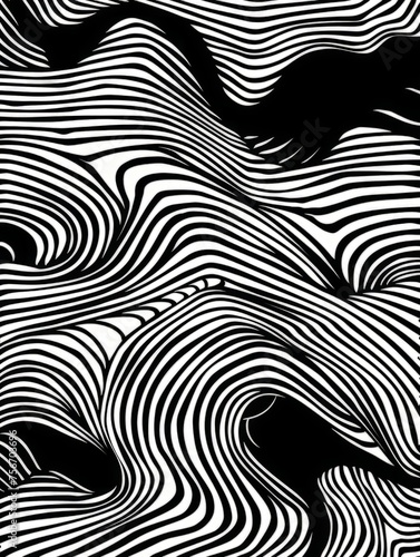 A visual depiction of intersecting wavy lines forming a captivating black and white pattern.