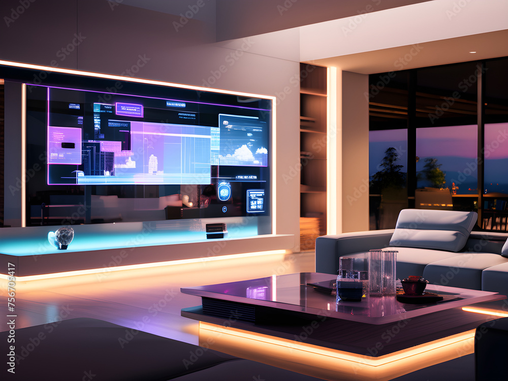 modern living room with Hologram, Future Interior modern living room with Hologram, Future Interior
