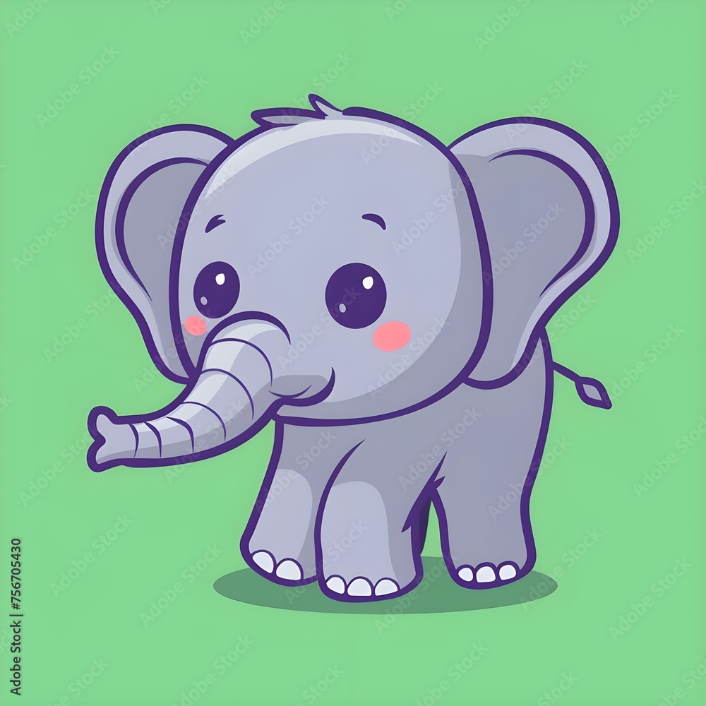 Fototapeta premium Cute baby elephant cartoon illustration. Cute vector flat logo elephant cartoon icon illustration on a pastel background.