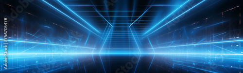 Futuristic neon blue corridor for high-tech sci-fi banner background design © Artem81