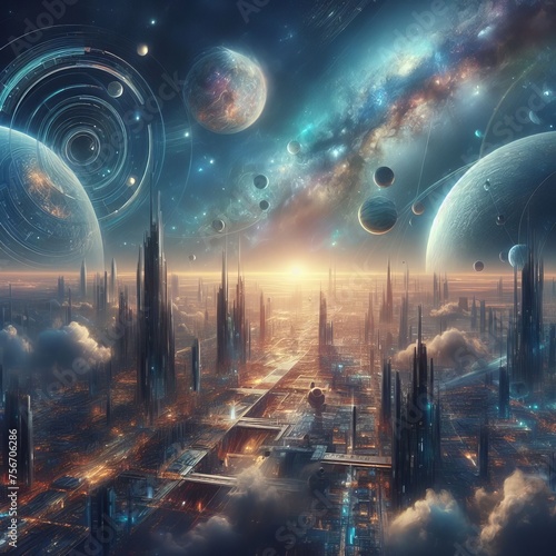Ethereal Enclave: Celestial Cities, Space Serenity photo
