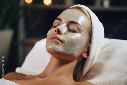 Young woman enjoying a detoxifying face mask at a spa