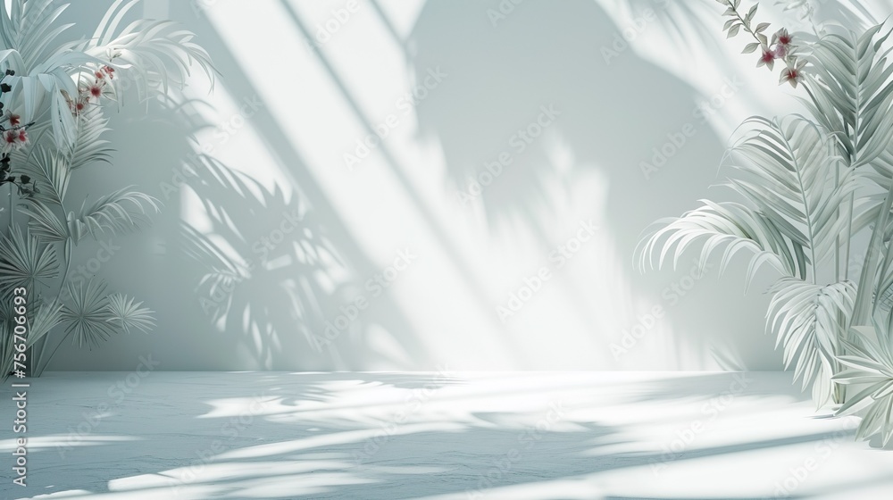 Obraz premium Abstract white background with white light and grey shadow : empty light interior with copy space for creative studio backdrop project.