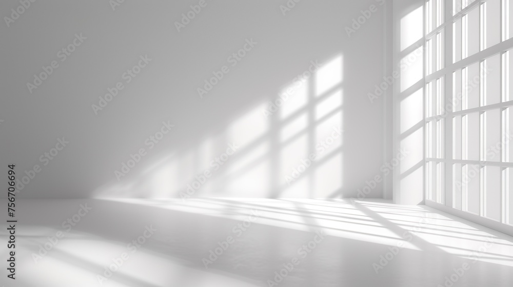 Obraz premium Abstract white background with white light and grey shadow : empty light interior with copy space for creative studio backdrop project.
