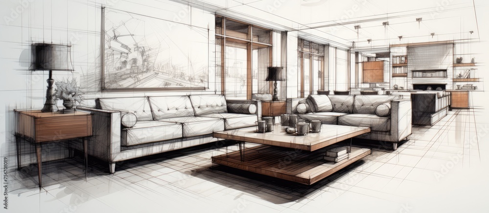 Interior living room sketch.