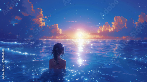 Contemplative Woman's Silhouette Against Expansive Sea 