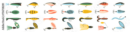 Lure set. Fishing lure icon set. Fishery Bait.