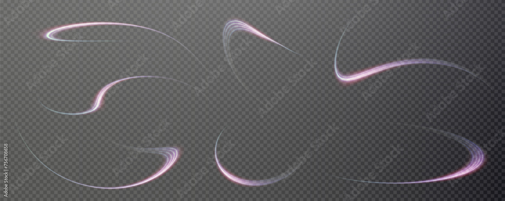 Vector png background with violet and pink glowing lines. Violet glowing lines of speed. Light glow effect. Light trail wave, fire trail line and glow curve swirl. Vector png background with violet and pink glowing lines. Violet glowing lines of speed. Light glow effect. Light trail wave, fire trail line and glow curve swirl.