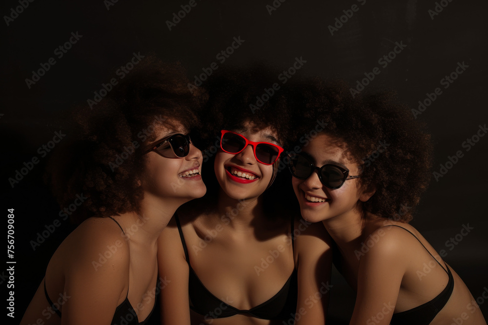 Three Cute Young Teens in Black Bikini with Sunglasses, Studio Photo
Three Cute Young Teens in Black Bikini with Sunglasses, Studio Photo