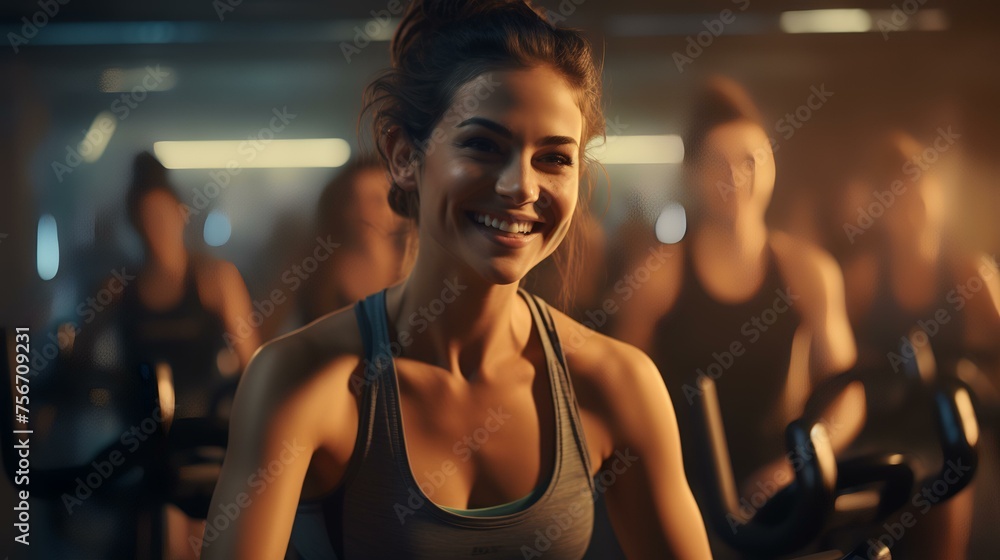 Joyful Ride: Happy Women in Their Spinning Class - Generative Artistry Joyful Ride: Happy Women in Their Spinning Class - Generative Artistry