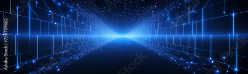 Blue geometric lines in a digital tunnel, perfect sci-fi banner background