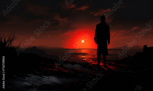 Alone silhouette lost people in darkness a visual metaphor for defeat and despair