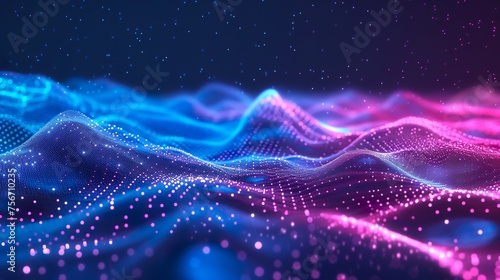 Abstract digital background. Futuristic wave of dots and weave lines. Digital technology. 3d rendering. © Damerfie