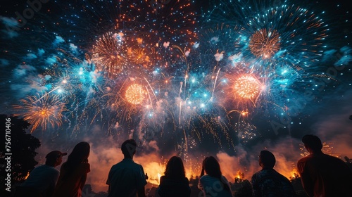 Group of People Watching Fireworks in the Sky