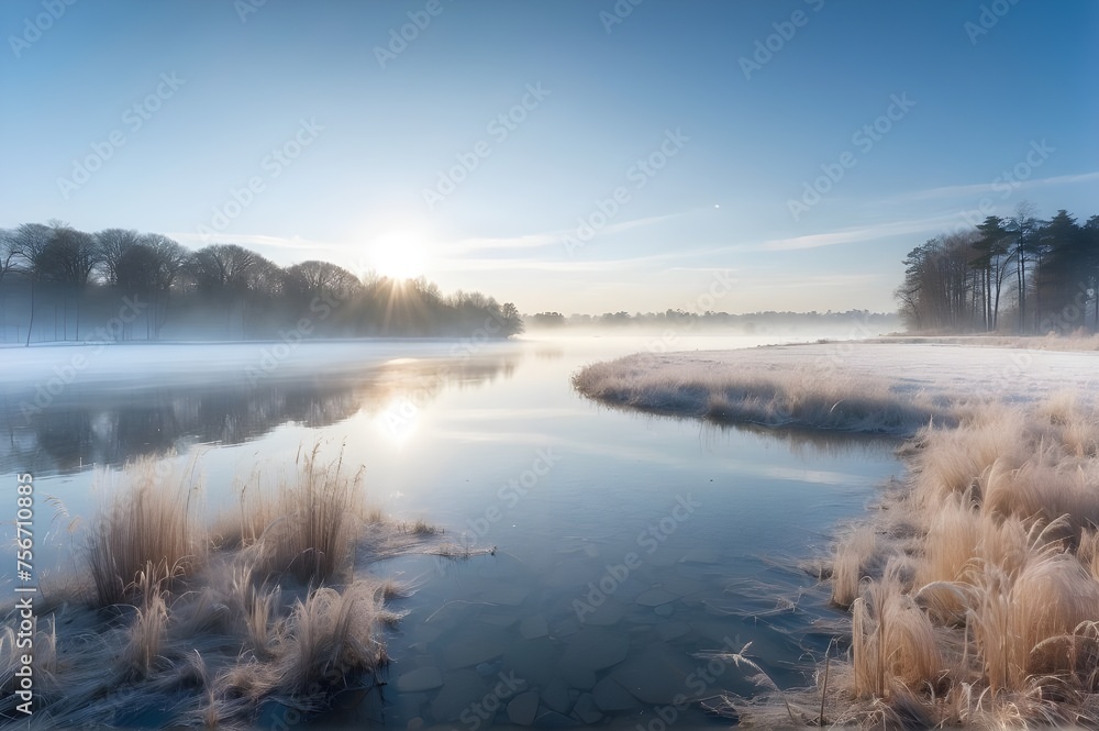 Fototapeta premium Beautiful Winter Landscape with a Lake