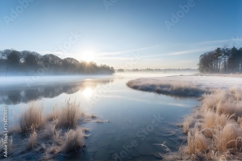Beautiful Winter Landscape with a Lake