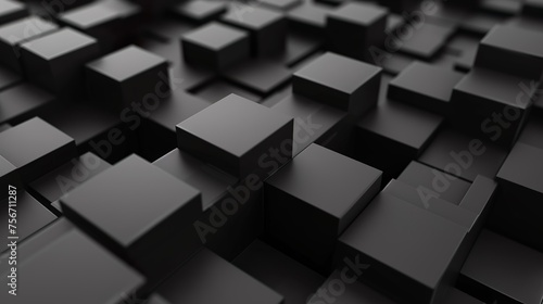 Abstract block stack wooden 3d cubes, black wood texture for backdrop