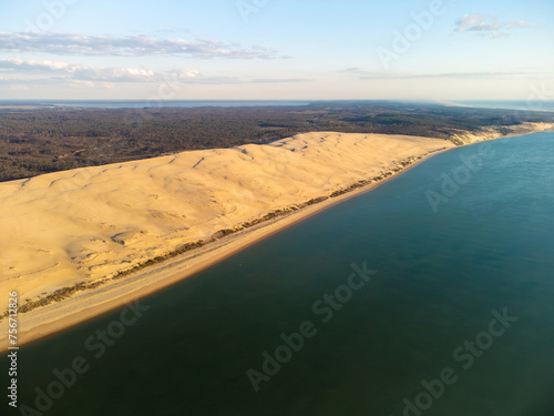 Aerial view Dune of Pilat, the tallest sand dune in Europe, Arcachon Bay, Aquitaine, France. High quality photo