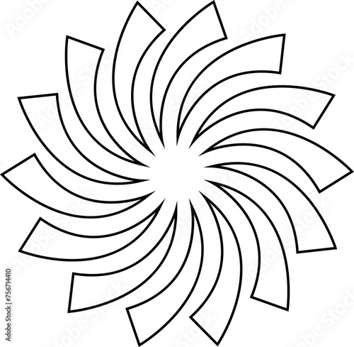 Sunburst element radial stripes or sunburst backgrounds icons of rays design. Retro stars black line vector isolated on transparent. Editable stock geometric sunburst symbol.