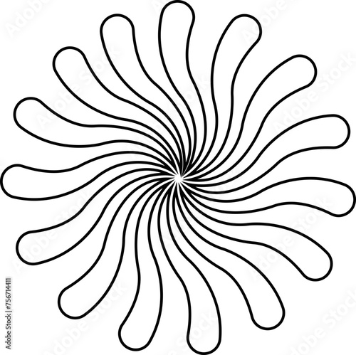 Sunburst element radial stripes or sunburst backgrounds icons of rays design. Retro stars black line vector isolated on transparent. Editable stock geometric sunburst symbol.